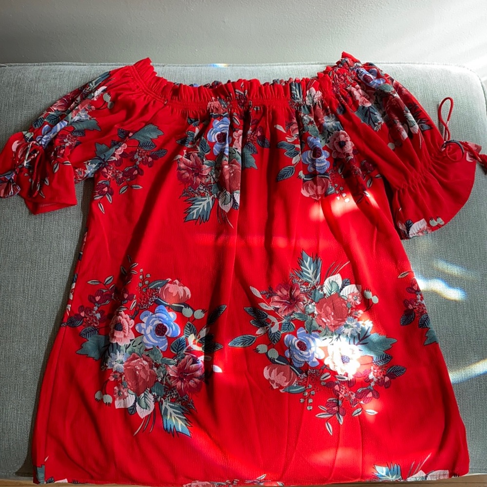 Beautiful Red Top with detail at neck and sleeves